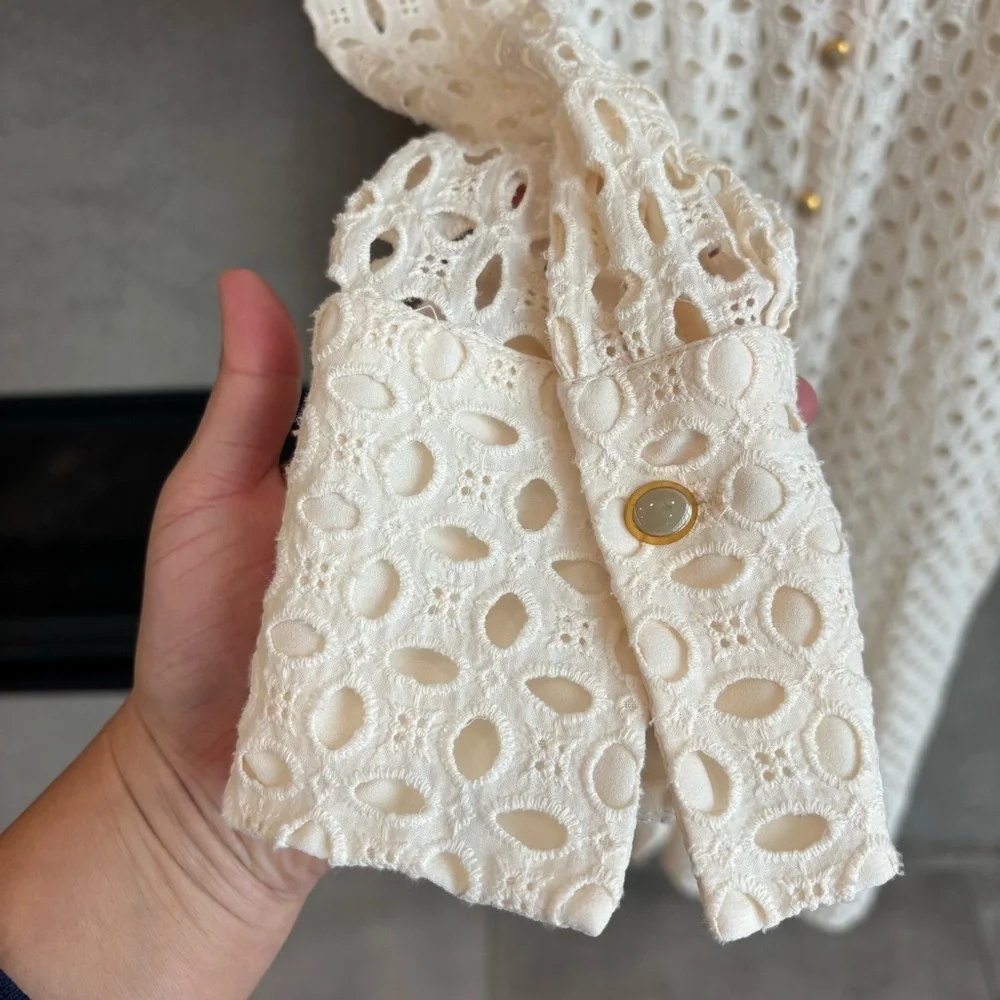ZARA CREAM EMBROIDERED CUTWORK MIDI DRESS, SIZE M